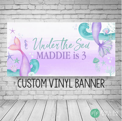 Mermaid Birthday Party, Mermaid Birthday Banner, Mermaid banner, Under the sea Decoration, Mermaid Backdrop, Watercolor mermaid birthday