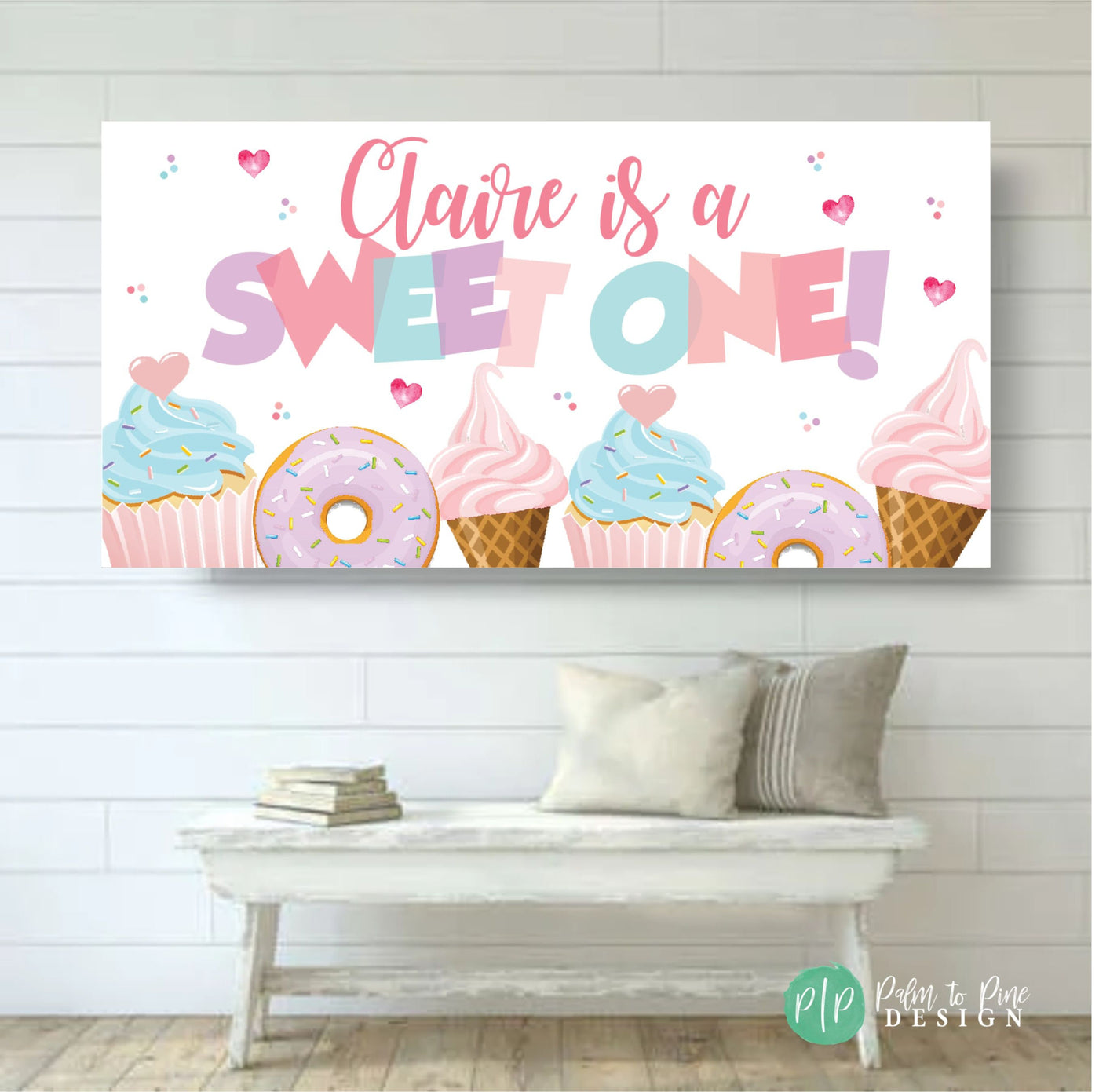 Sweet One Banner, Ice Cream Birthday Party, Donut Birthday, Girls Birthday Backdrop, First Birthday Party, Two Sweet Birthday Party Decor