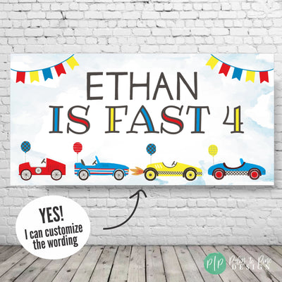 Vintage Racecar Birthday Banner, Race Car Party Decor, Personalized Racecar Birthday Backdrop, Car Party Decorations, Custom Racecar Banner