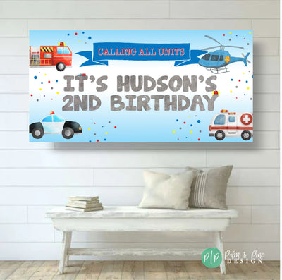 Rescue Vehicle Birthday Banner, Emergency Vehicles Birthday Decor, Things that go birthday, transportation birthday decorations for boys