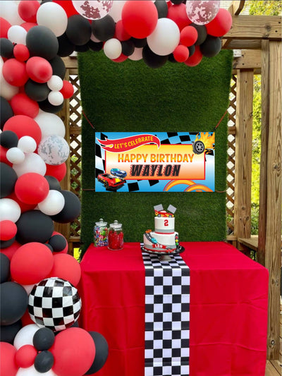 Hot Wheels Birthday Banner, Race Car Party Decor, Personalized Racecar Birthday Backdrop, Car Party Decorations, Custom Boy Racecar Banner