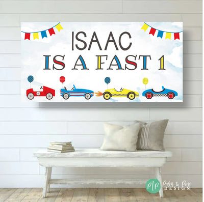 Vintage Racecar Birthday Banner, Race Car Party Decor, Personalized Racecar Birthday Backdrop, Car Party Decorations, Custom Racecar Banner