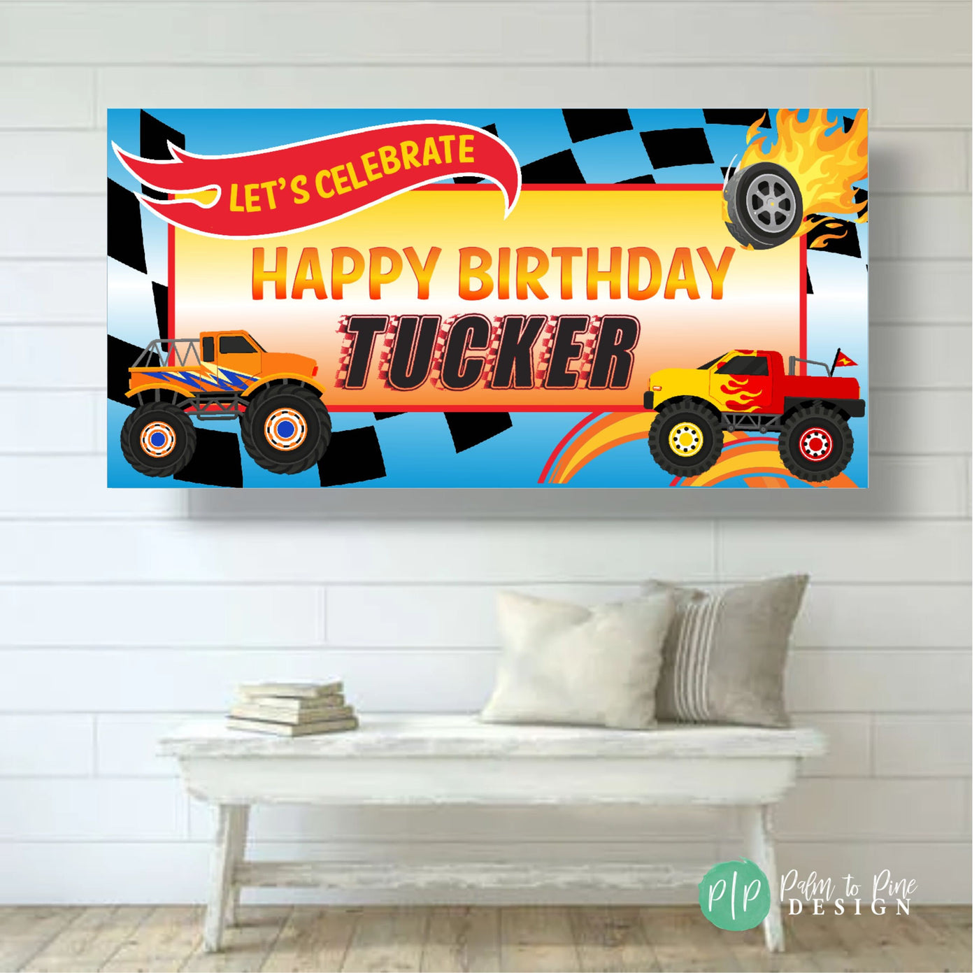 Monster Truck Birthday Banner, Personalized Monster Truck Birthday Sign, Monster Truck Party Decorations, Custom Boy Monster Truck Banner
