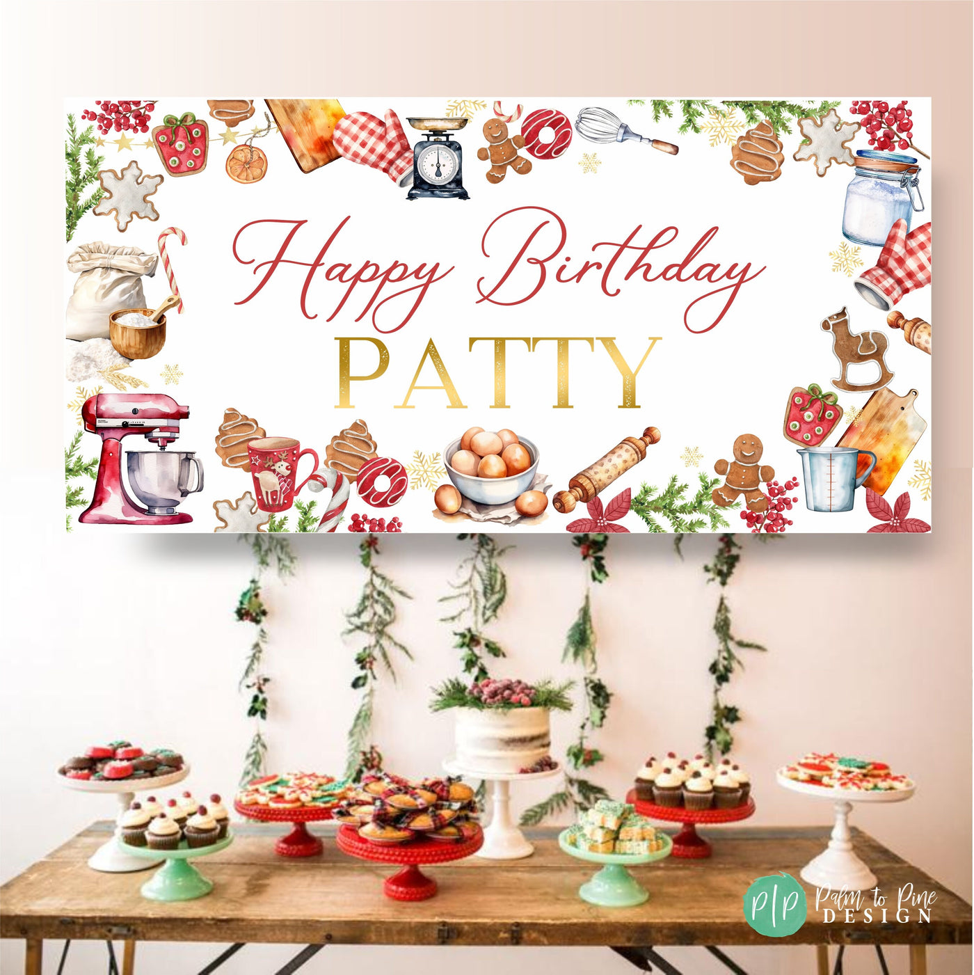 Personalized Cookie Baking Party Banner, Custom Christmas Backdrop, Holiday Cookie Party Banner, Christmas Party, Holiday Baking Party