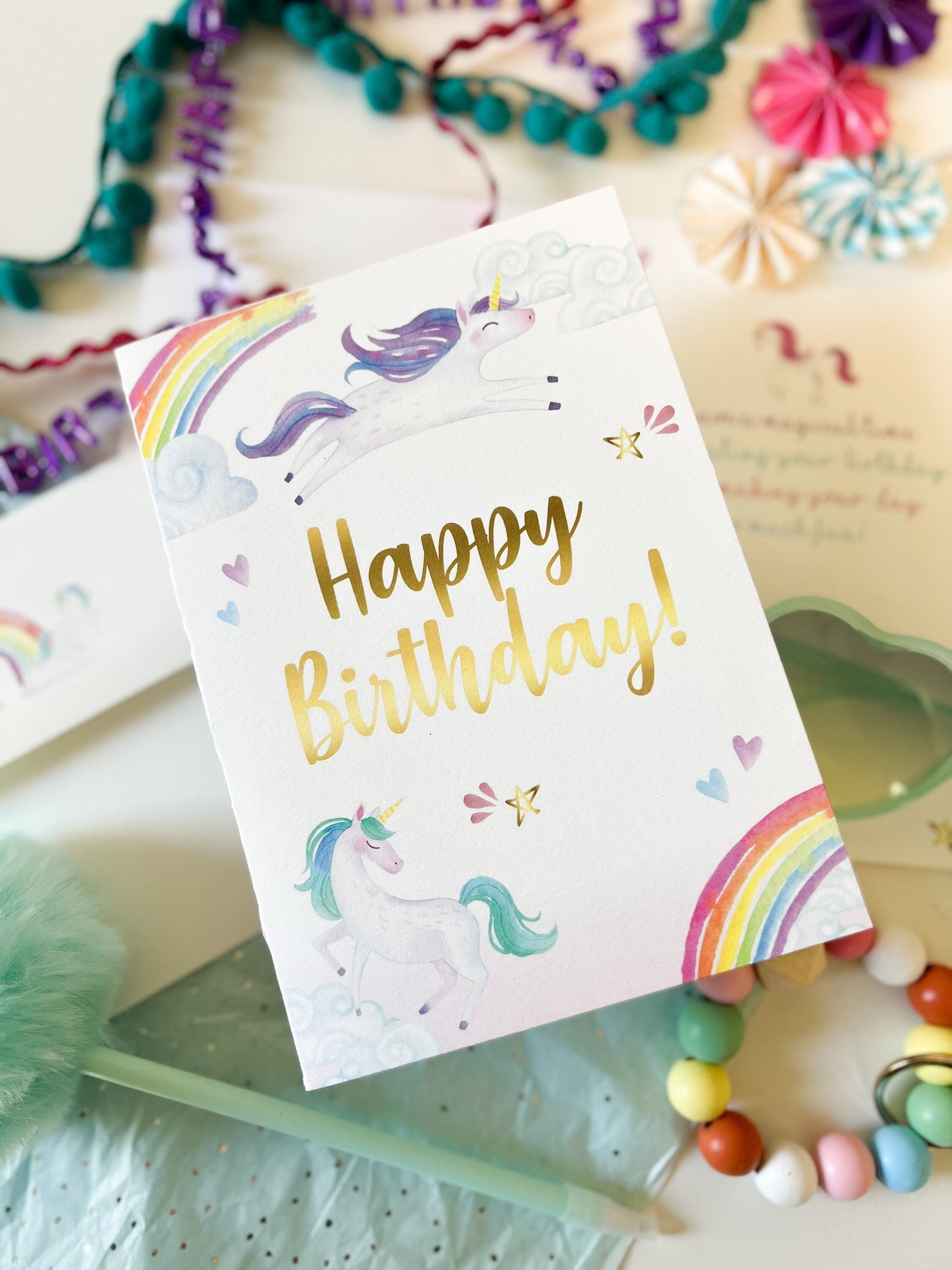 Unicorn Birthday Card, Girls Birthday Greeting Card, Professionally printed Unicorn Birthday Card, Girls birthday card, A7, 5x7 Folded Card