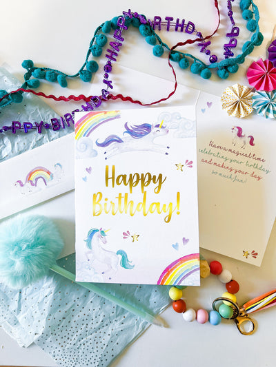 Unicorn Birthday Card, Girls Birthday Greeting Card, Professionally printed Unicorn Birthday Card, Girls birthday card, A7, 5x7 Folded Card