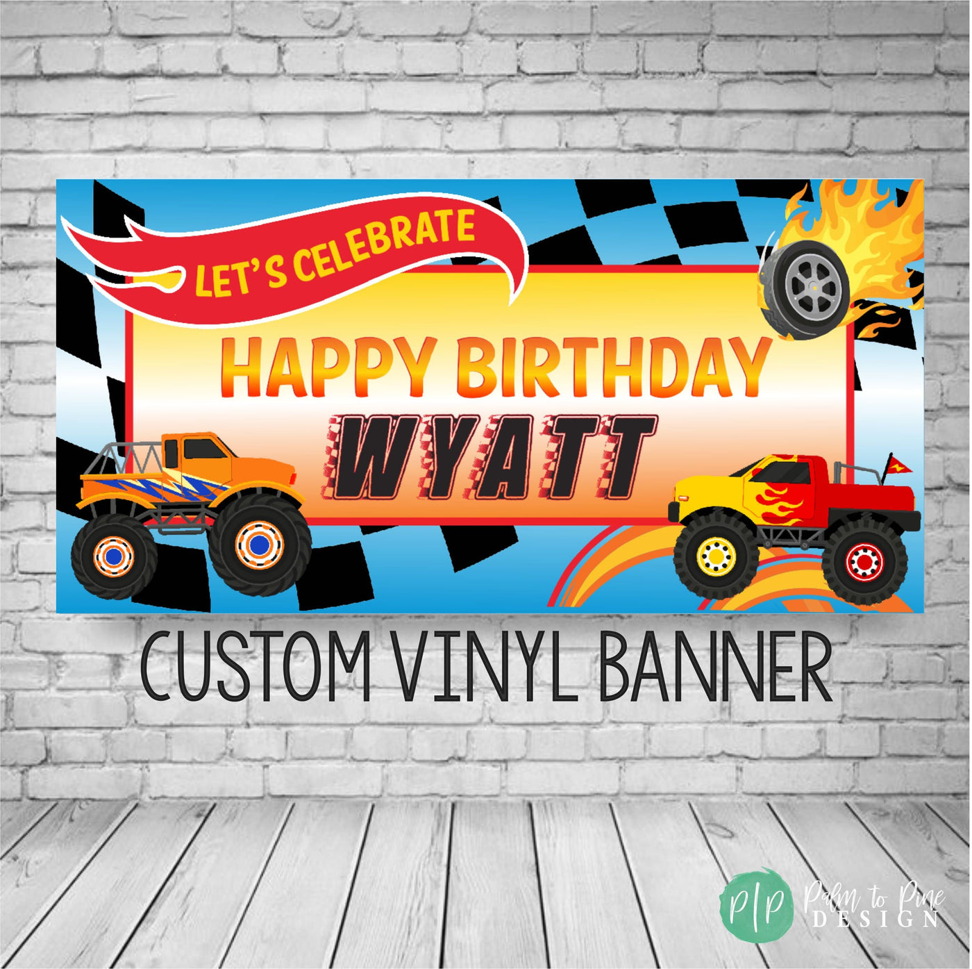 Monster Truck Birthday Banner, Personalized Monster Truck Birthday Sign, Monster Truck Party Decorations, Custom Boy Monster Truck Banner