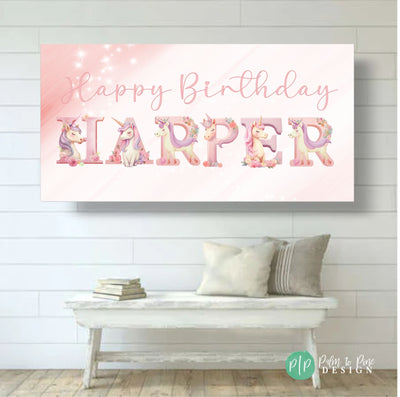 girls custom unicorn birthday banner