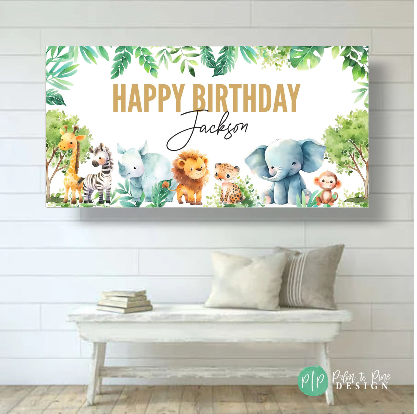 Safari Birthday Banner, Jungle Birthday Decorations, Safari Backdrop, Tropical Jungle Banner, Zoo Animal Banner, Jungle Animal Baby Shower