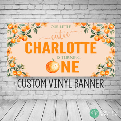 Our little cutie birthday banner, clementine birthday decor, orange birthday backdrop, girl first birthday banner, clementine party sign