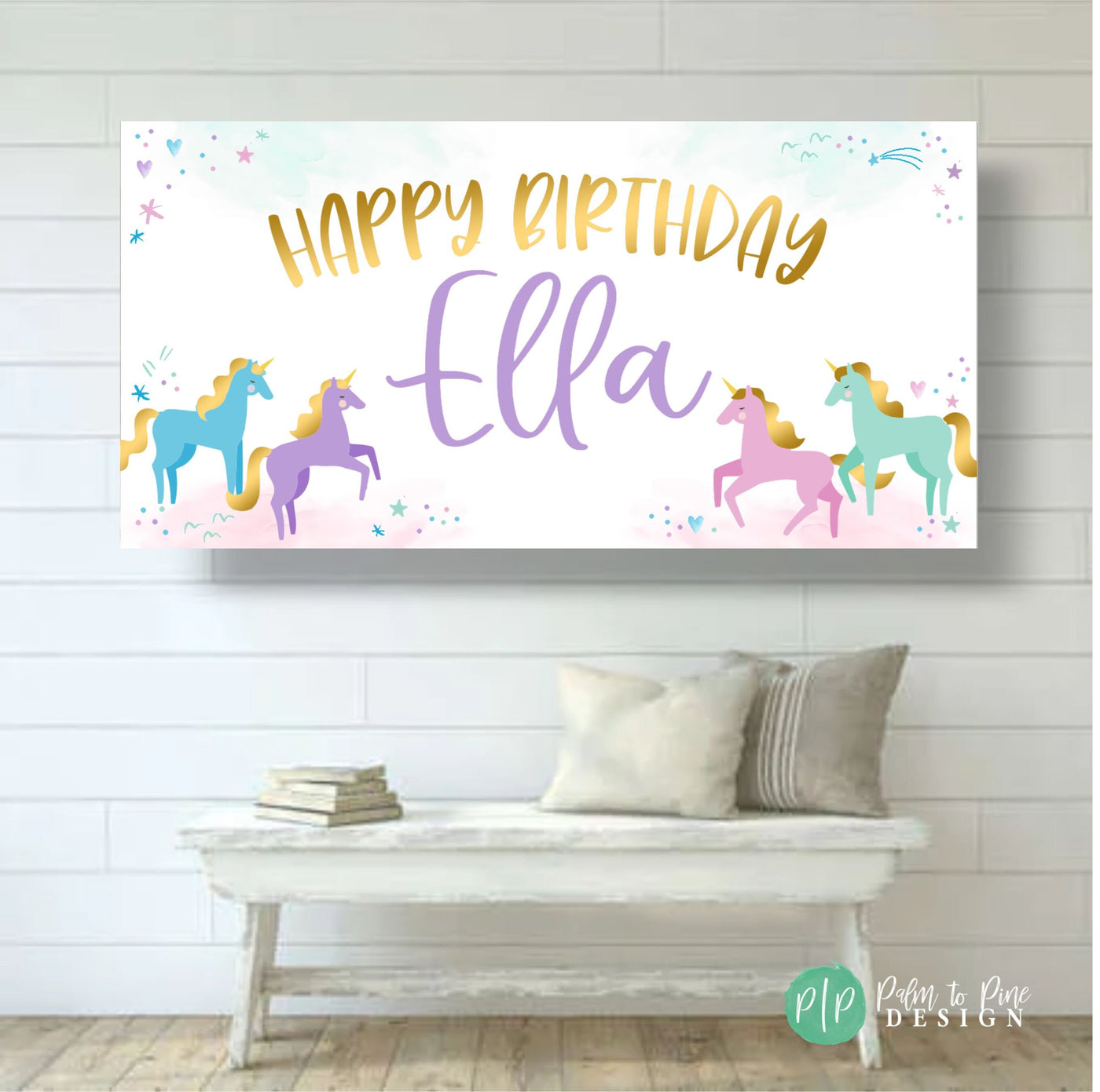 Unicorn Birthday Party Decorations, Unicorn Personalized Birthday Banner, Unicorn Birthday Backdrop, Custom Girls Unicorn Birthday Banner