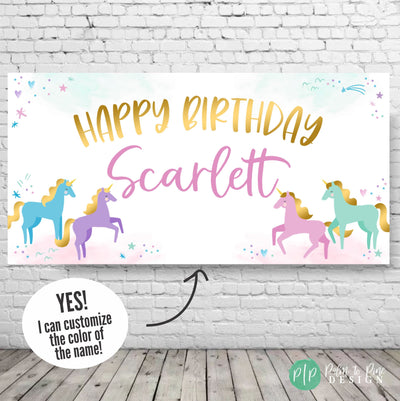 Unicorn Birthday Party Decorations, Unicorn Personalized Birthday Banner, Unicorn Birthday Backdrop, Custom Girls Unicorn Birthday Banner
