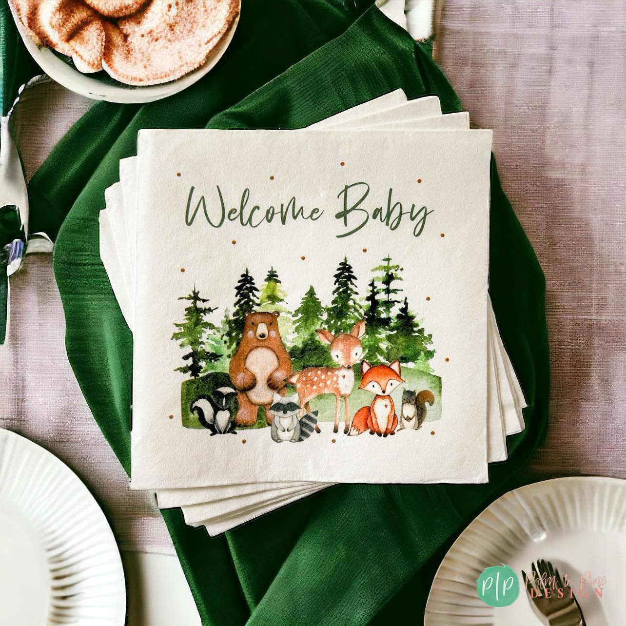 Welcome Baby Woodland Theme Baby Shower Napkins
