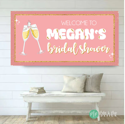 Bridal Shower Banner, Personalized Pink and Gold Bridal Shower Sign, Bride to Be Banner, Engagement Backdrop, 21st Birthday Custom Sign