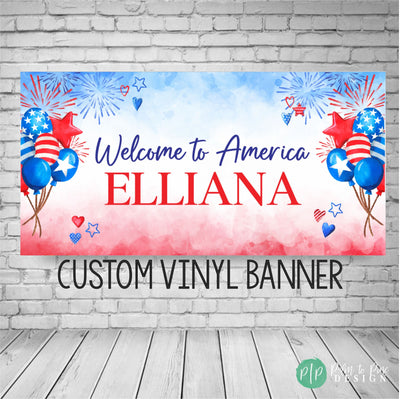 Welcome to America banner, Welcome America sign, America banner, Citizenship banner, Exchange Student Welcome Sign, Au Pair Welcome Banner