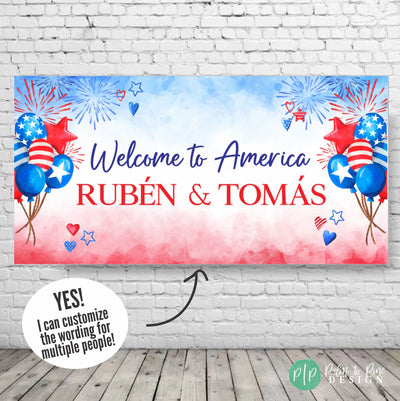 Welcome to America banner, Welcome America sign, America banner, Citizenship banner, Exchange Student Welcome Sign, Au Pair Welcome Banner