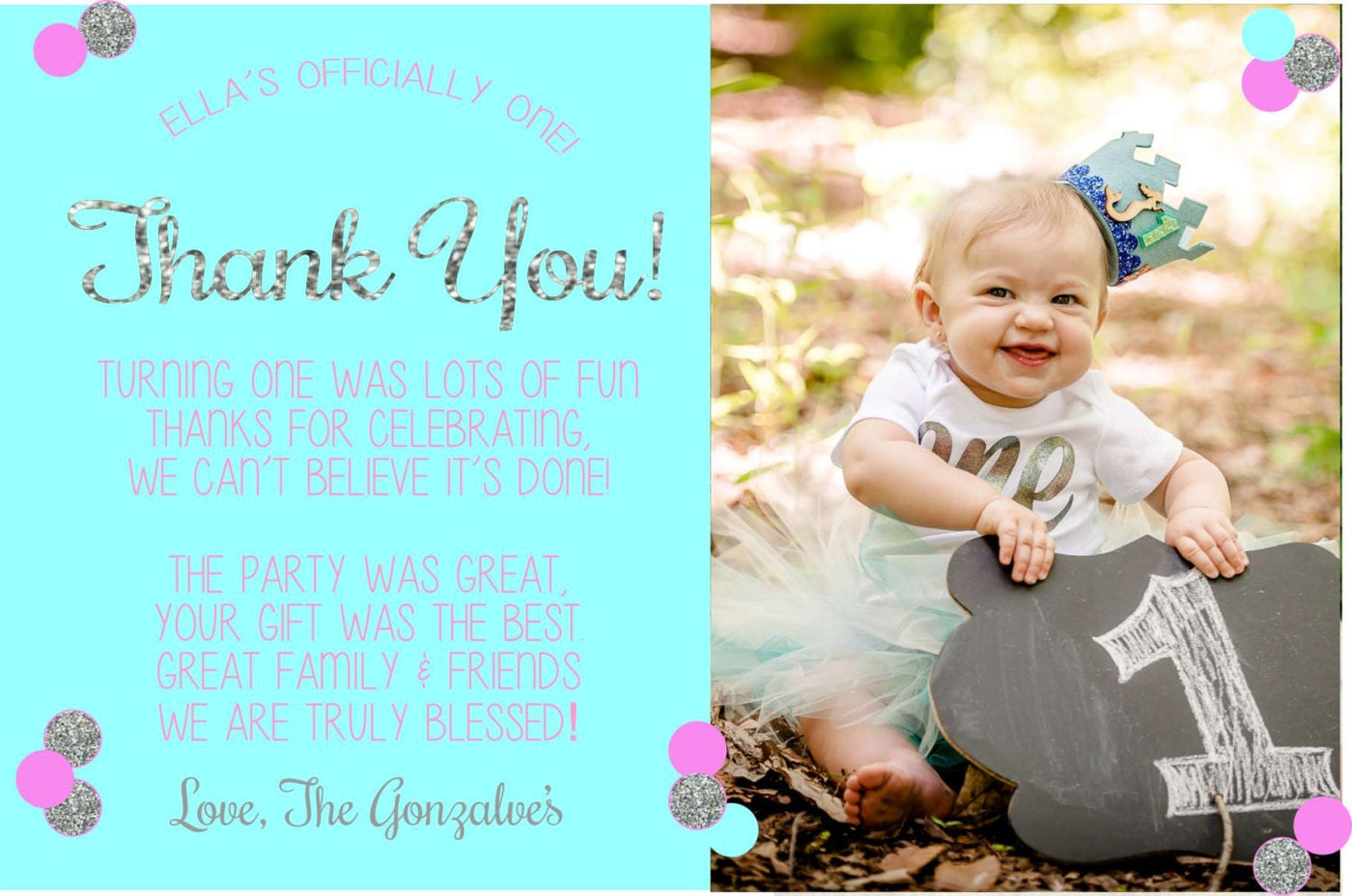 First Birthday Thank you Card