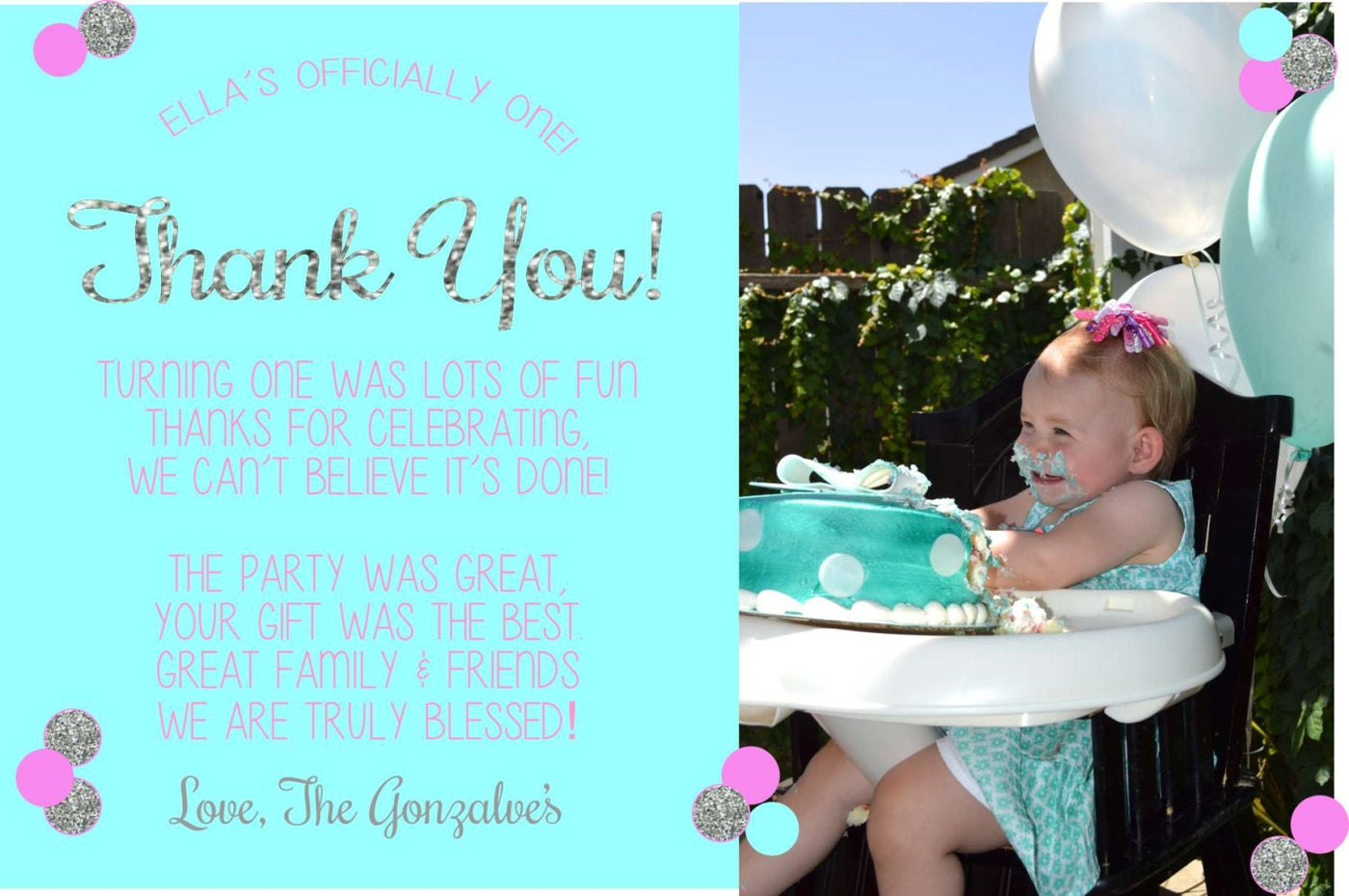 First Birthday Thank you Card