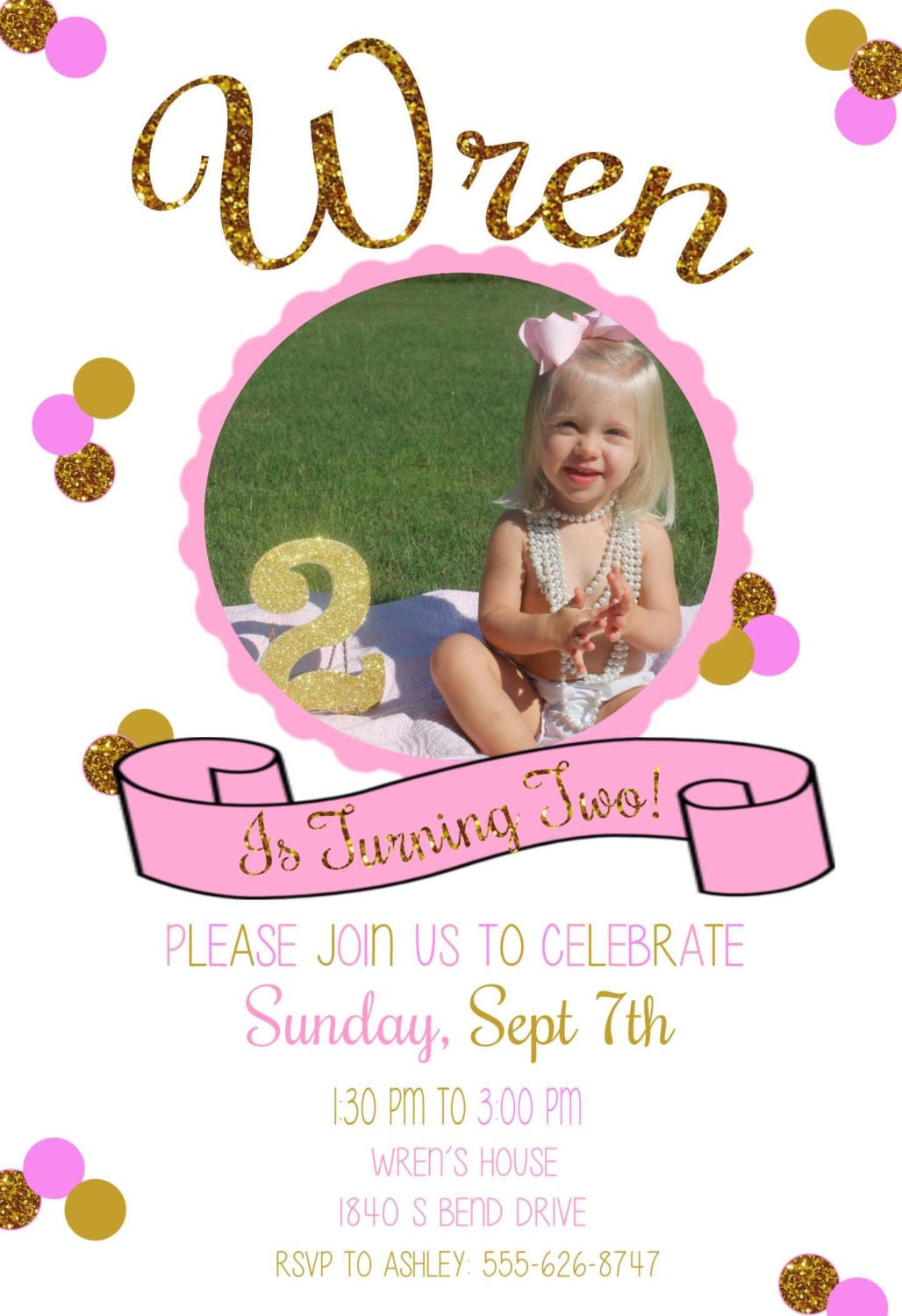 Pink & Gold Birthday Party Invitation