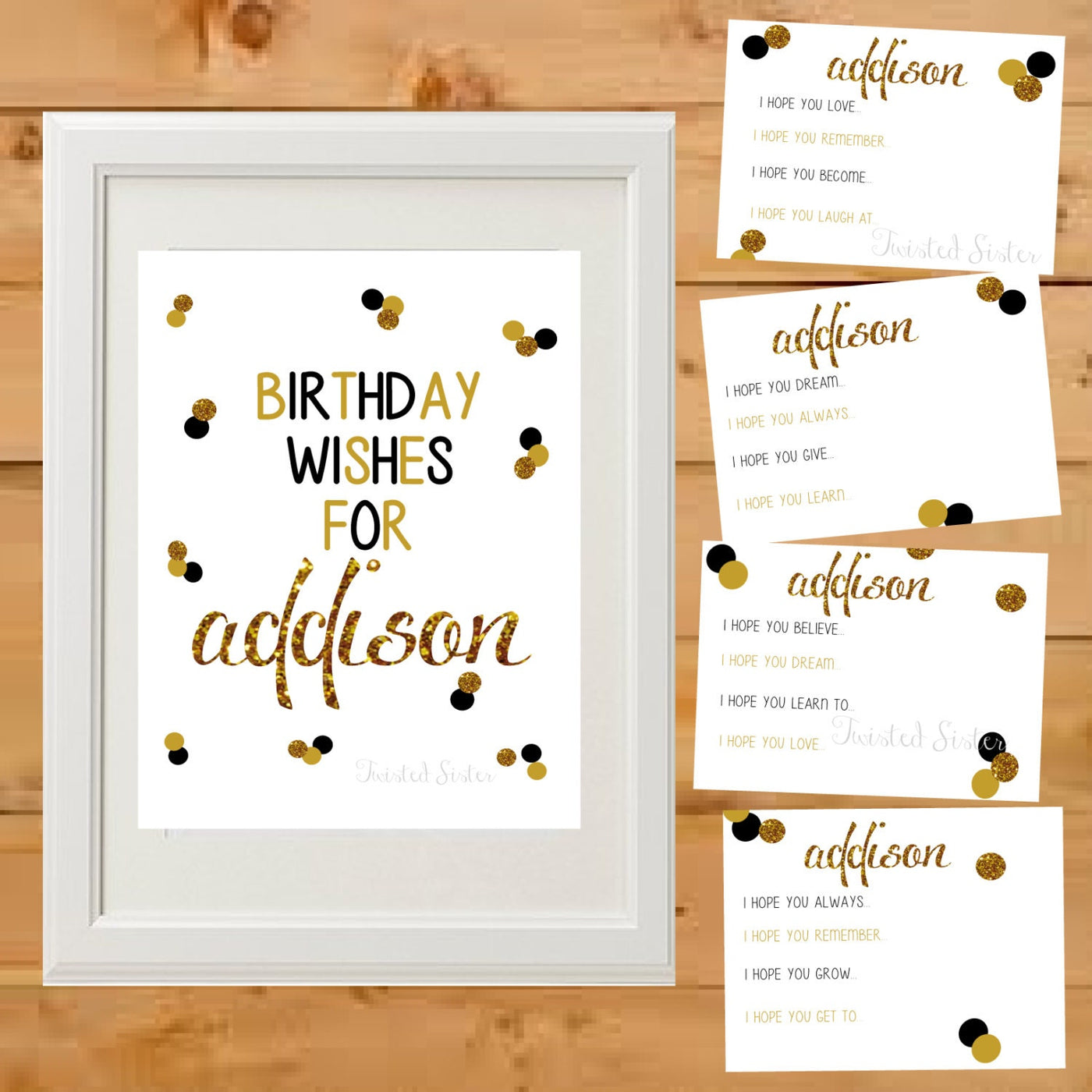 Birthday Wish Cards, Birthday Questions, Black & Gold Glitter, Birthday Party Wishes, Baby Shower Advice Card, Black and Gold Birthday Decor