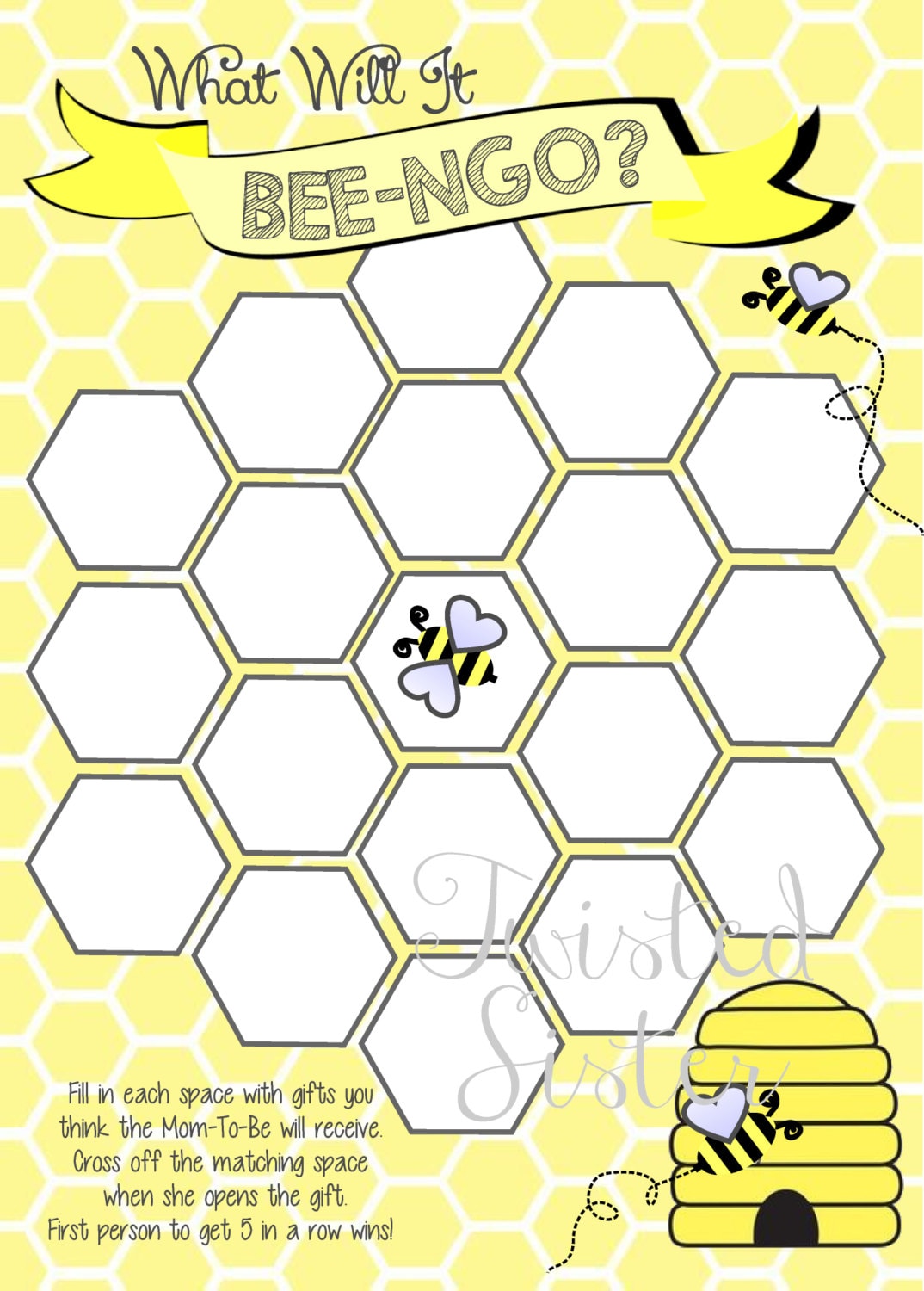 Baby Shower Games, What Will It BEE Baby Shower Games, Yellow and Grey Baby Shower Games, Baby Shower Bingo, Baby Prediction Guesses, Bees