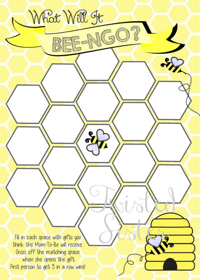 Baby Shower Games, What Will It BEE Baby Shower Games, Yellow and Grey Baby Shower Games, Baby Shower Bingo, Baby Prediction Guesses, Bees
