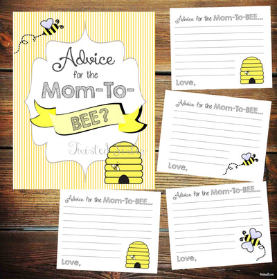 Baby Shower Games, What Will It BEE Baby Shower Games, Advice for the Mom to BEE, Bumblebee baby shower decor, Advice Cards for Baby Shower