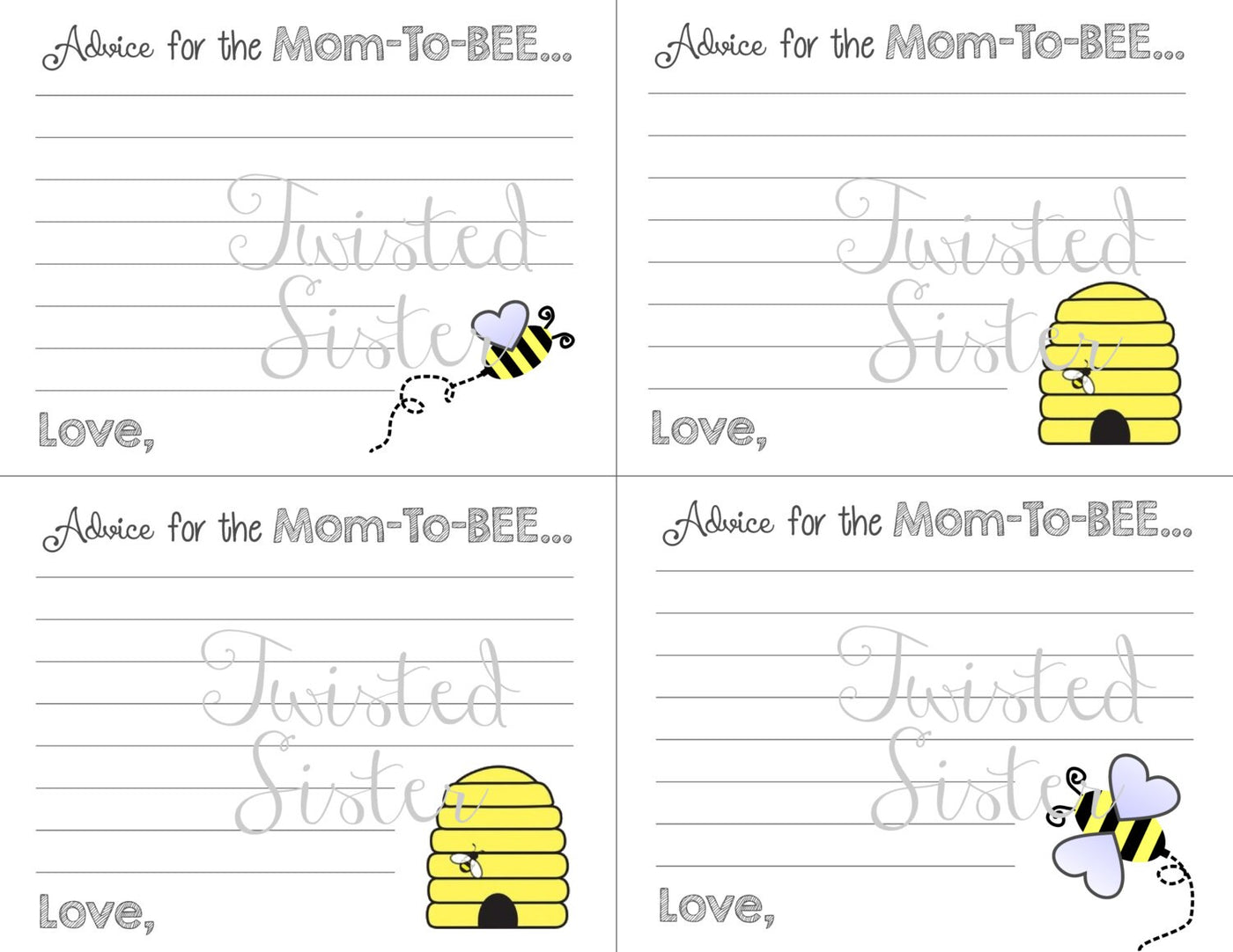 Baby Shower Games, What Will It BEE Baby Shower Games, Advice for the Mom to BEE, Bumblebee baby shower decor, Advice Cards for Baby Shower
