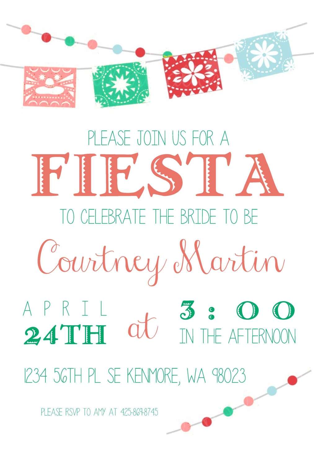 Mexican Bridal Shower Invitation, Fiesta Bridal Shower Invite, Fiesta Bridal Shower Invitation, Mexican Wedding Shower, Mexican Paper Flag