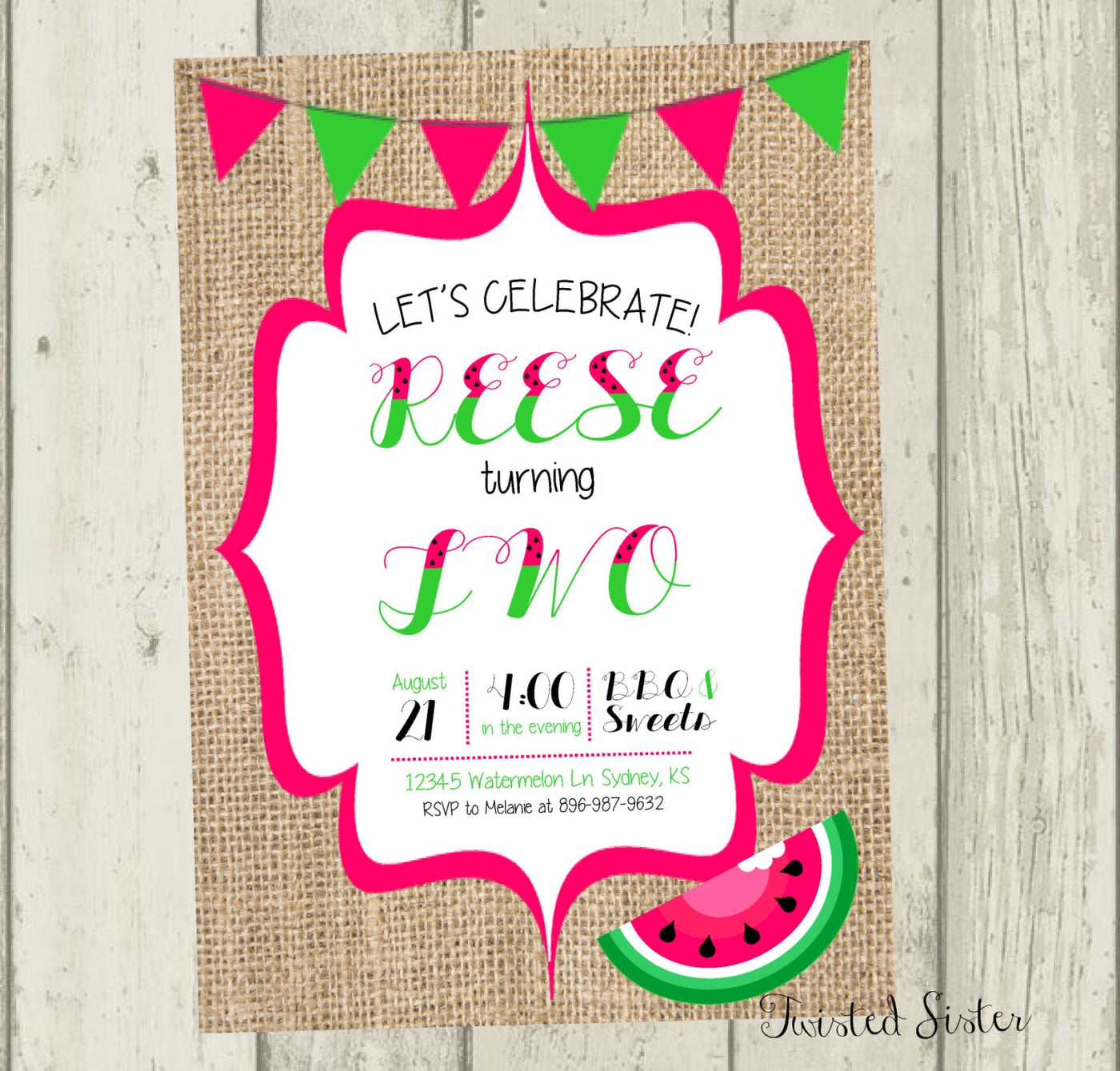 Watermelon Birthday Invite, Watermelon Birthday Invitation, Watermelon Invitation, Watermelon Birthday, Tutti Frutti Invite, Twotti Frutti