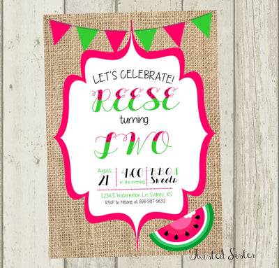 Watermelon Birthday Invite, Watermelon Birthday Invitation, Watermelon Invitation, Watermelon Birthday, Tutti Frutti Invite, Twotti Frutti