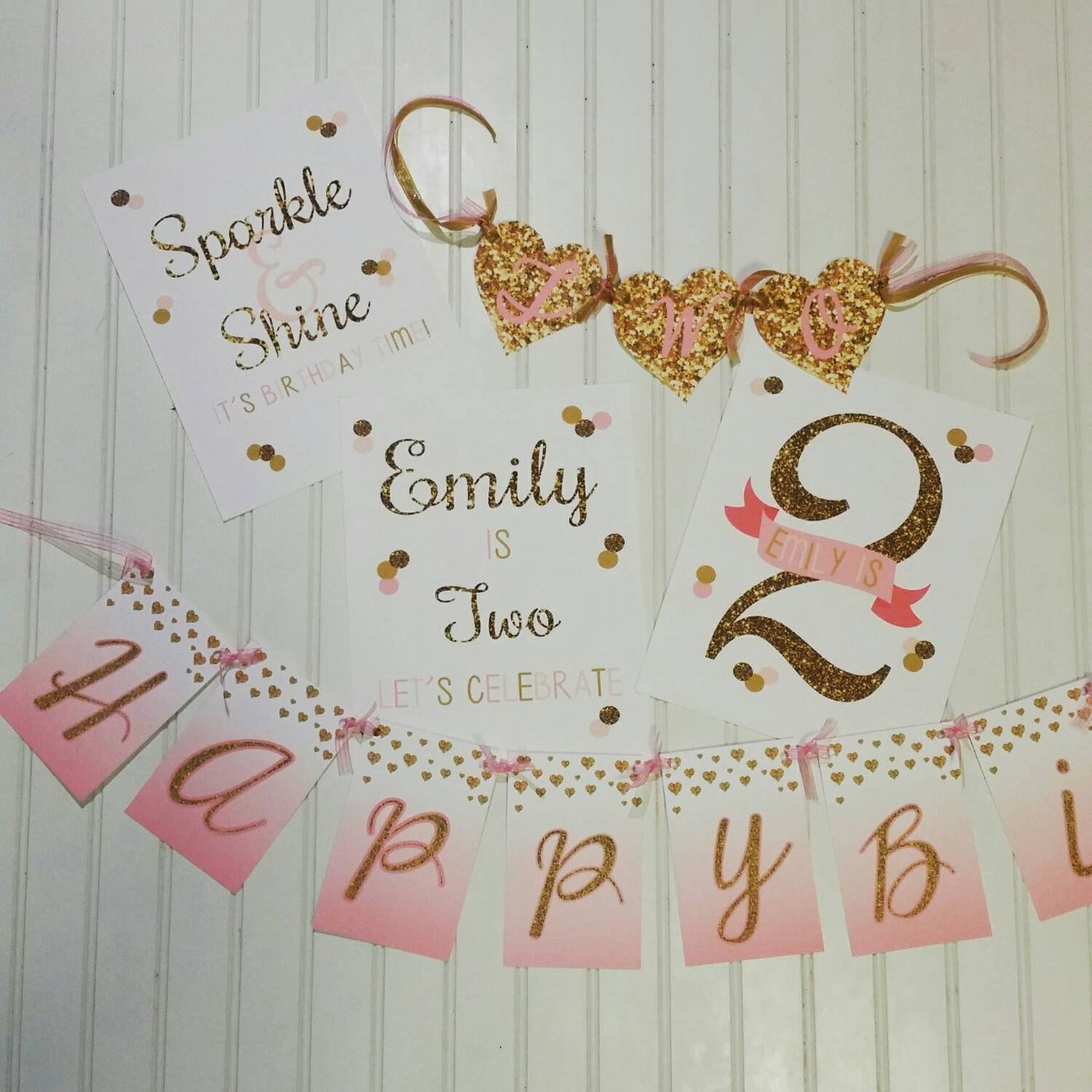 Pink and Gold Glitter Birthday Decoration, First Birthday Decor, Pink & Gold Birthday Party Decor, First Birthday Sign, Girl Birthday Party