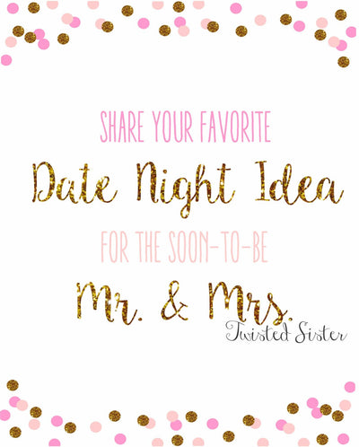 Date Night Printables, Bridal Shower Date Night Ideas, Date Night Jar, Date Night Ideas, Date Night Bridal Shower, Newlywed Date Night Idea