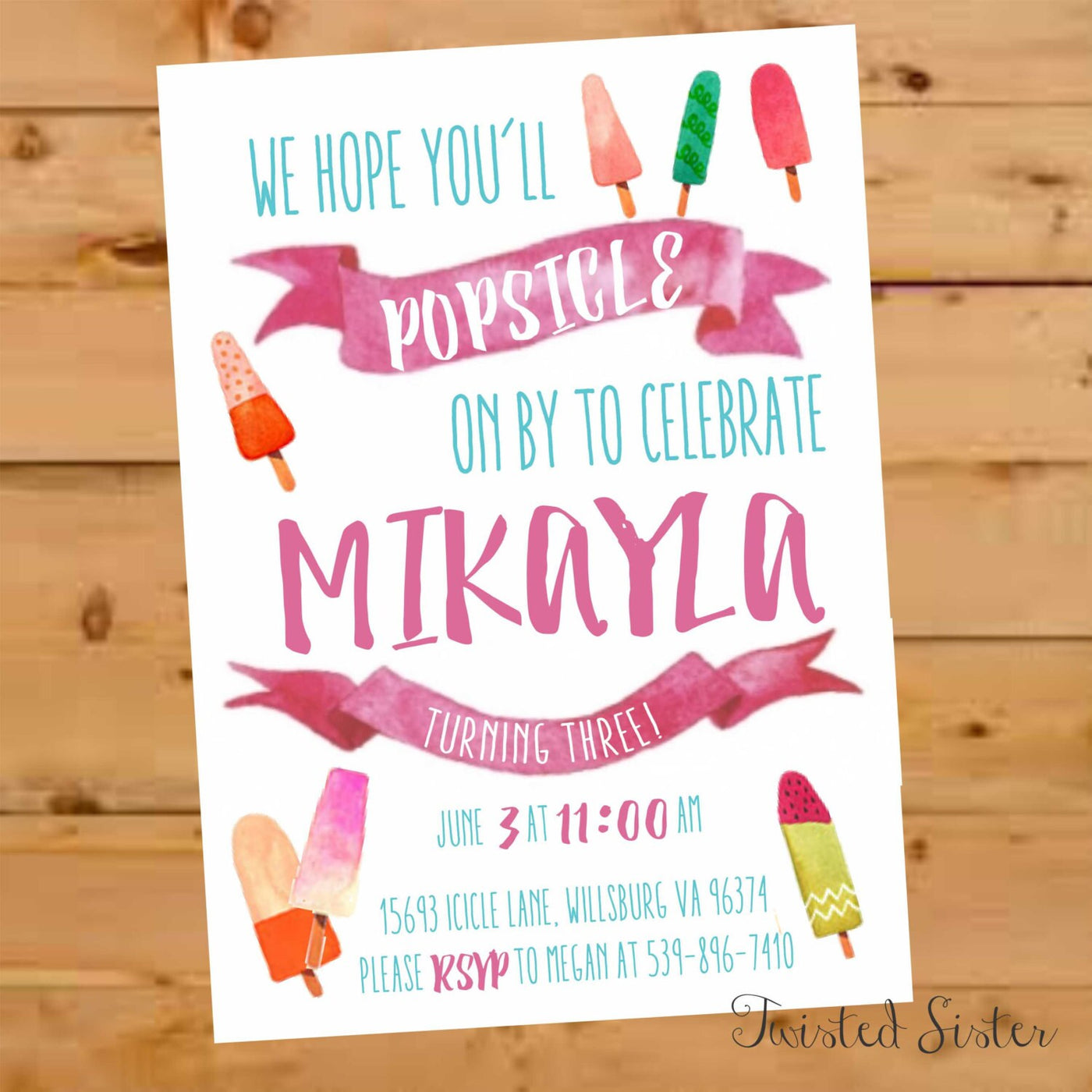 Popsicle Invitation, Popsicle Party, Popsicle Invite, Summer Birthday Invitation, Watercolor Popsicle, Popsicle Birthday Party, Third Bday